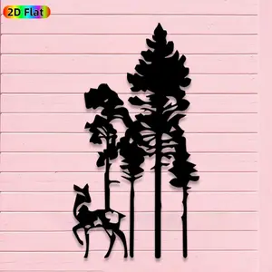 1pc Minimalist Deer and Trees Metal Wall Art, Minimalist Deer and Trees Statue Mural, Iron Craft, Perfect for Living Room, Garden, Zoo Corner Decor, Silhouette wall decor, Intricate Craftsmanship, Christmas Decor, Ideal Gift for Nature Lovers