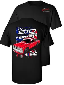 Patriotic Street Truck T-Shirt, Red Pickup Racing Graphic with American Flag, “In S10 We Trust” Style Tee for Car Enthusiasts & Drag Racers, Gift for Truck Lovers