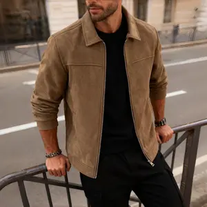 Men's Spring and Autumn Casual Jacket Zip Closure Suede-like Coat Wear-resistant Fabric Machine Washable for Daily Wear Work Travel and Formal Occasions