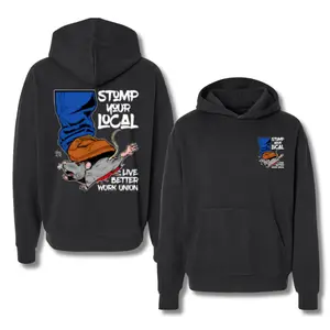 “Stomp Your Local Rat” Ironworkers Hoodie – Funny Union Worker Graphic Pullover, Bold Workwear Sweatshirt for Ironworkers & Construction Crew, Double-Sides.