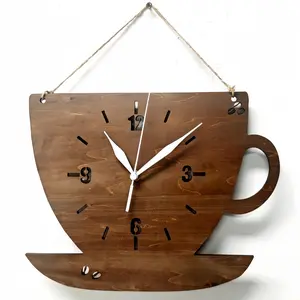 Creative Coffee Cup Theme Wall Clock, Simple Wood Grain Design, Home Decor, Perfect for Bedroom, Living Room, Office, Kitchen, Cafe, No Battery Included