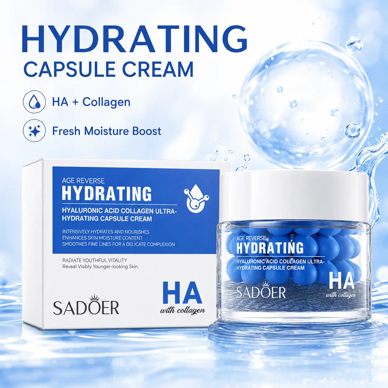 Hyaluronic Acid Collagen Capsule Face Cream, Intensive Hydration & Moisture Care for Dry Skin, Daily Facial Moisturizer