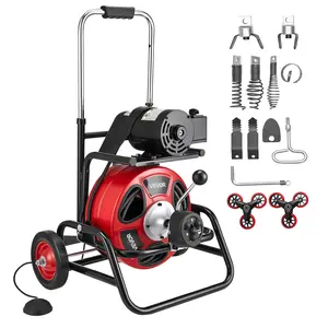Summervibes VEVOR Drain Cleaner Machine 100 FT x 3/8 Inch, Auto Feed Sewer Snake Auger, Portable Drain Cleaning Machine with Climbing Wheels, Adjustable Drum, 8 Cutters & Foot Switch for 2" to 4" Pipes, Steel Cable