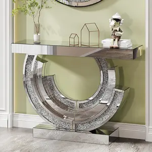 3C Shaped Crushed Diamond Hallway Table For Hotel Mirrored Centre Diamond Console Table For Living Room,summerwins
