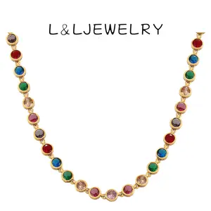 L&L Jewelry Titanium Steel Full Diamond Cubic Zirconia Mixed Color Vacuum Plating Necklace Gift for Wife Girlfriend Women's Trendy Jewelry