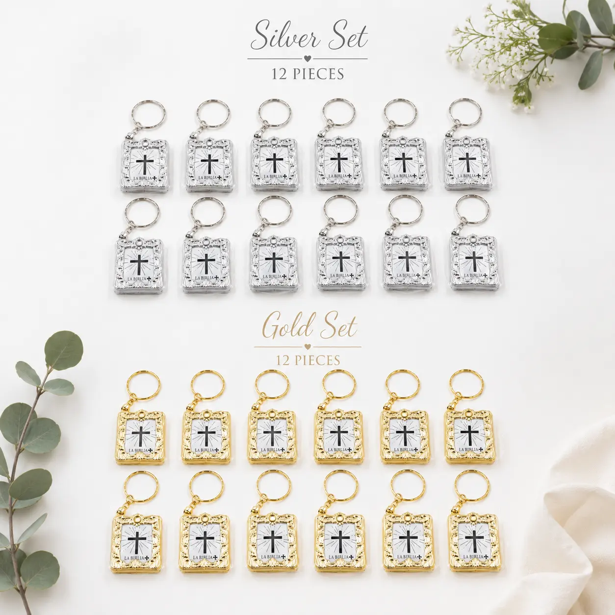 Dual Creations 12 Pack Holy Bible Key Chain -  spanish gold or silver