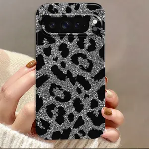 Black White Leopard Sparkle Film Hard Phone Case Suitable for Google Pixel 9 Pro XL/9 Pro 5G/9/ 8 Pro/ 8/ 8A/ 7 Pro/ 7/ 7a/10/10 Pro/10 Pro XL, All Inclusive Cover,Perfect As a Gift for Family, Friends