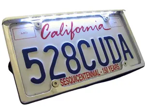 Automotive Size License Plate Frame Black Finish with White LED to Light up License Plate Hardware Included