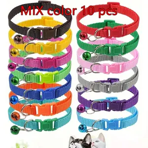 Mixed Color 10-Piece Cat Bell Collar Set, Simple Fashion Necklace, Adjustable Dog & Cat Collars, European Style, Stylish Pet Accessories