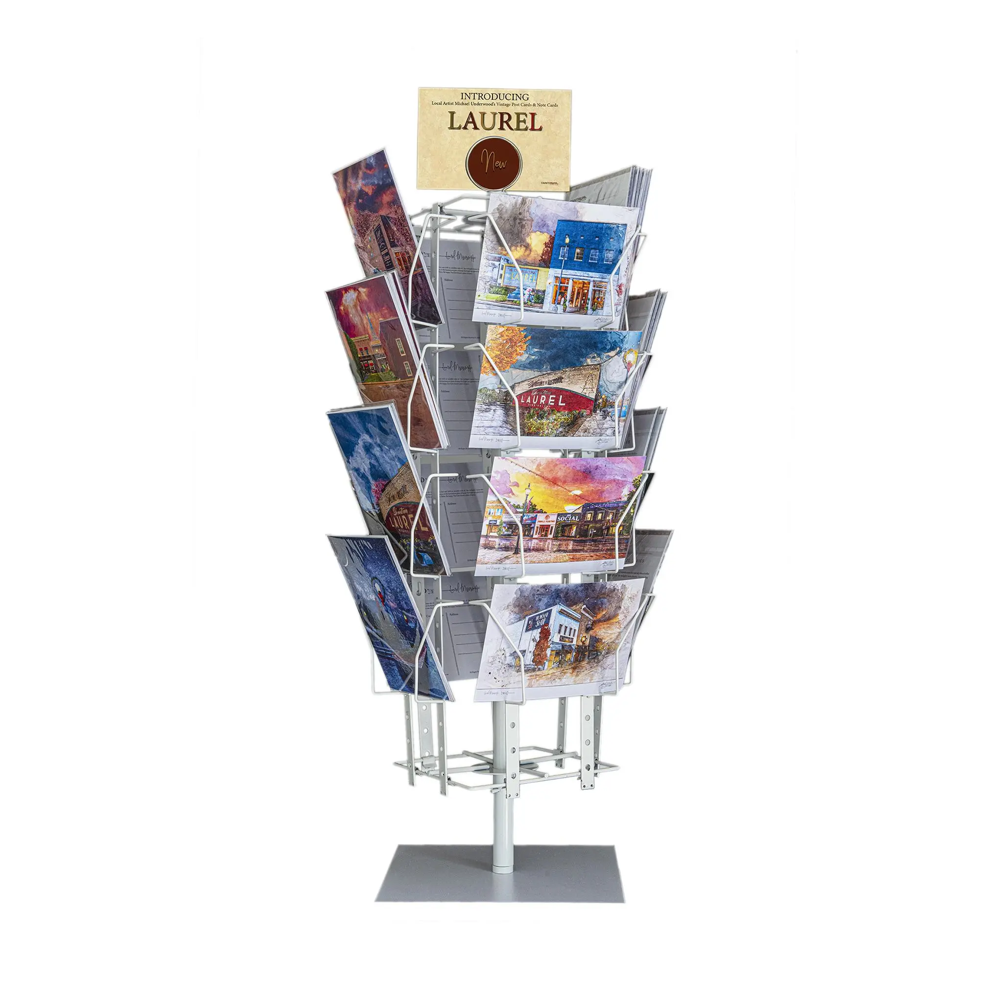 Up to 9.9" Wide 16 Adjustable Pockets Display Rack, Greeting Post Card Christmas Holiday Spinning Rack Stand. Pocket Size: 4.5-9.9" Wide X 5.8" Tall, 16 Pockets. 11602-L-DOUBLE-WHT-NF