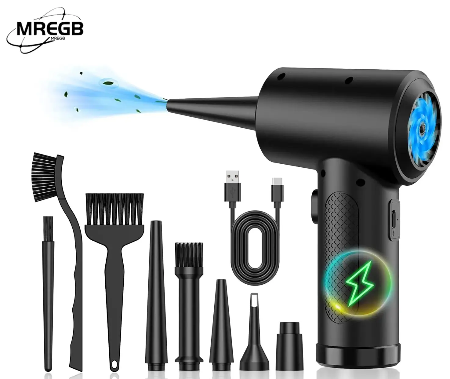 MREGB Portable Cordless Hand Vacuum, 51000RPM Plain USB Rechargeable Model with Port Cleaning Brush, Lightweight Multi-Function Eco-Energy-Efficient Tech Gadget, Car Accessories for Car & Keyboard/Laptop