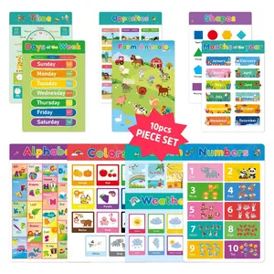 10 Pcs Children Early Education Posters Set, Cartoon Decorative Paintings with Adhesive Points, Classroom Decoration, English Learning Wall Charts