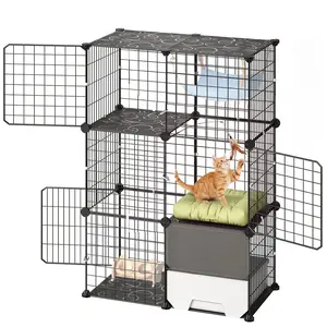 【DealsForYouDays】VEVOR Cat Cage 3-Tier 28"x17.91"x40.98" DIY Cat Playpen with Litter Box, Indoor Enclosure Detachable Metal Wire Kennel Crate, Large Exercise Place Ideal for 1-2 Cats, Kittens and Small Animals, Black