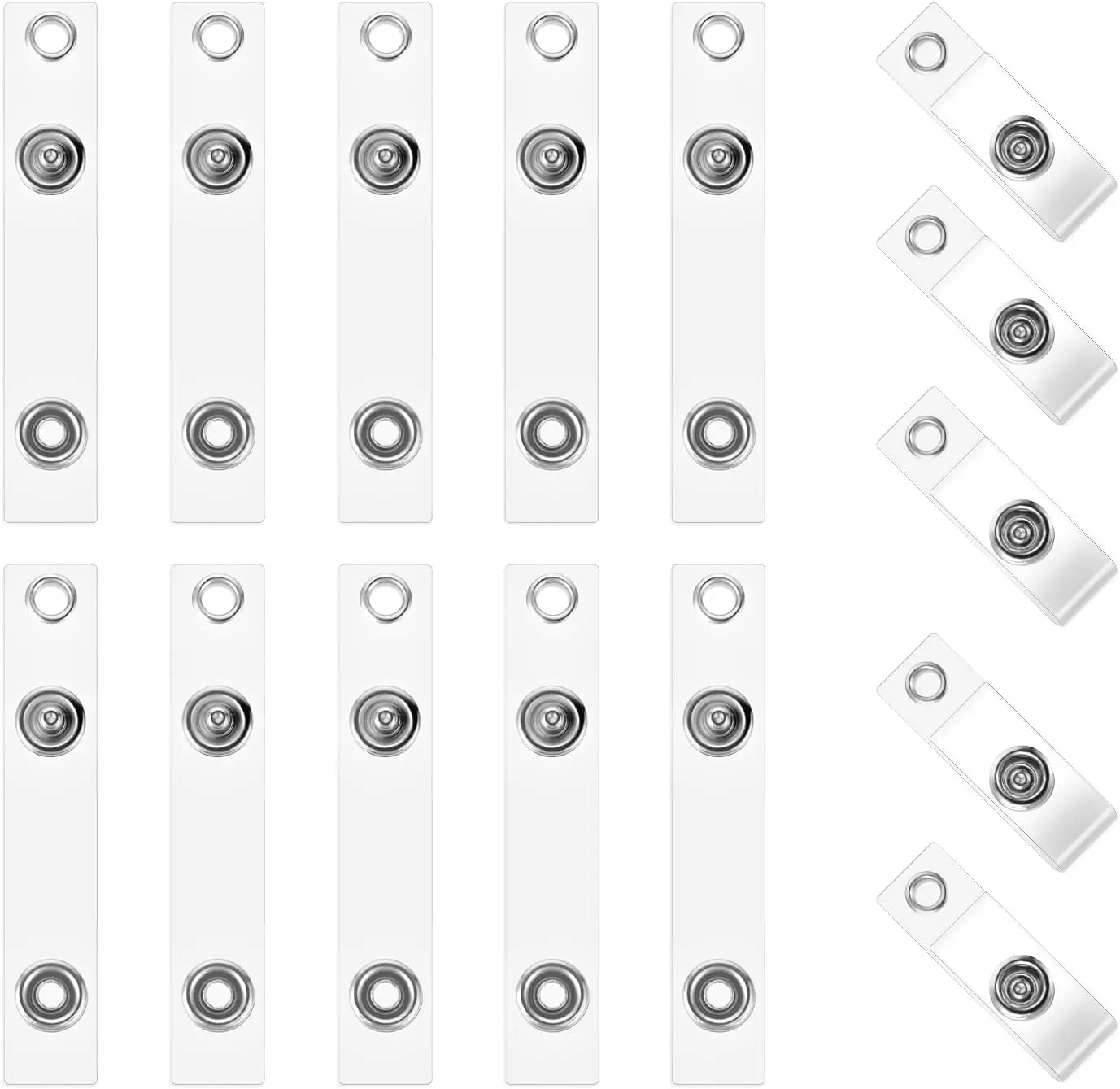 15 Pcs Badge Holder Clip ID Badge Clip Clear ID Badge Holder Straps with Snap PVC Transparent Vinyl Badge Holder Replacement Badge Clips with Snap and Eyelet for Name Tags Lanyards Keychains