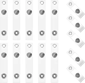 15 Pcs Badge Holder Clip ID Badge Clip Clear ID Badge Holder Straps with Snap PVC Transparent Vinyl Badge Holder Replacement Badge Clips with Snap and Eyelet for Name Tags Lanyards Keychains