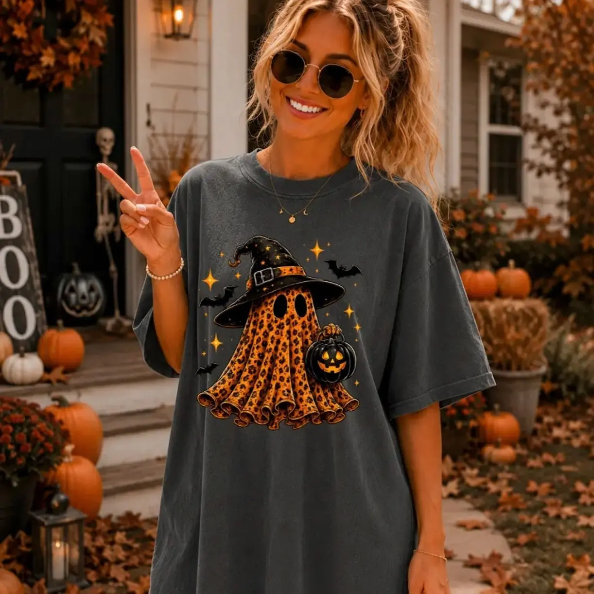 Comfort Colors Cheetah Ghost Shirt, Summerween Shirt, Skeleton Coffee Shirt, Halloween Tees, Trending Halloween  Graphic Tee, Comfortable Menswear & Womenswear Top, Perfect Halloween Gift For Men And Women, July4