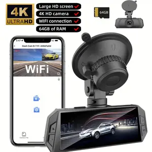 Latest 4K UHD car recorder with 64GB SD card, 360° swivel and reverse camera, safe driving recorder with night vision and gravity sensing, loop recording and WDR technology