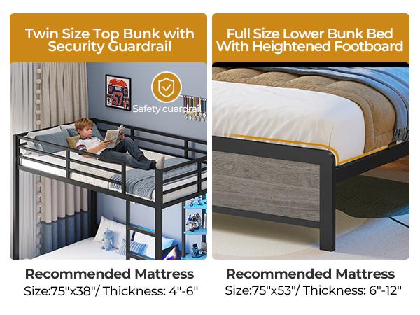 ADORNEVE Twin Over Full Bunk Bed with Desk and Charging Station LED Bunk Beds with Storage Drawers and Shelves Loft Bed with Safety Guardrail Ladder Rgb Led Lights Vertical Sleep Solution