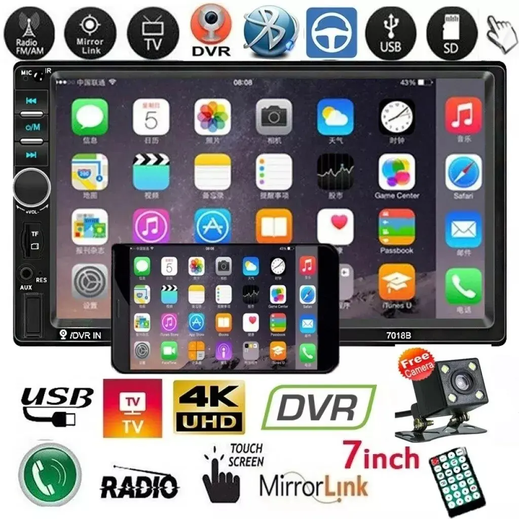7-Inch Touchscreen Double Din Stereo - Universal Fit Car Display Screen Dashboard Screen, Dual Din Car Audio Receiver with Camera Input, MP5 Player, Ideal Christmas & New Year Gift, Hd Display