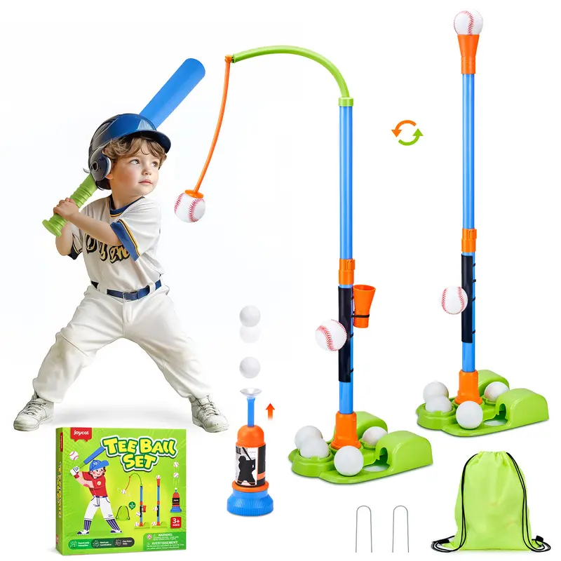 JoyCat 3-in-1 T Ball Set for Kids 3-5, Toddler Baseball Set-T Ball Stand, Hanging Tee, Auto Launcher, 6 Balls-Adjustable Height Sports & Outdoor or Indoor Toys for 3 4 5 6 7 8 Year Old Boy Girl Birthday Gift