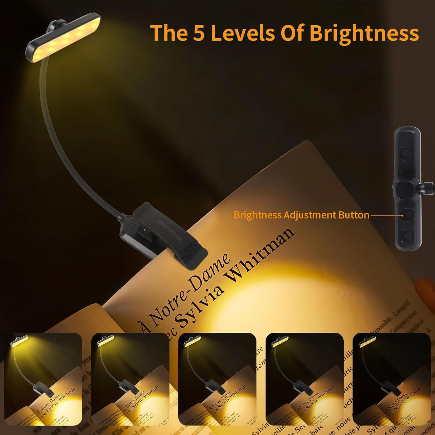 Rechargeable Book Light for Reading in Bed – 24 LED Clip-On Light with Memory Function, 3 Color Modes, Stepless Dimming & 80H Runtime, Eye-Caring for Book Lovers