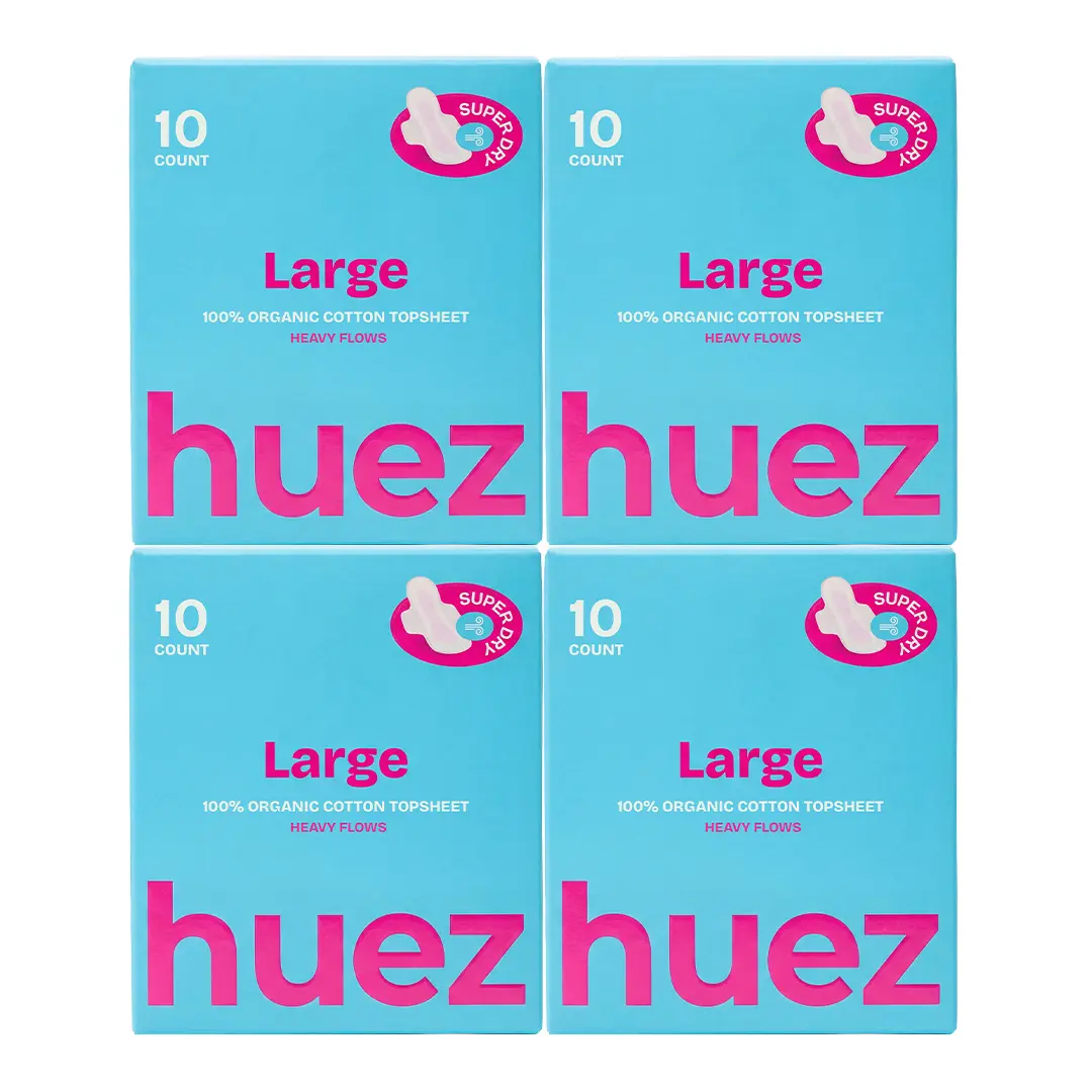 huez 100% Organic Cotton top sheet Sanitary Pads - Large (40 Count, 4 Packs) - 11.4 inch