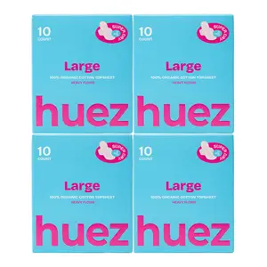 huez 100% Organic Cotton top sheet Sanitary Pads - Large (40 Count, 4 Packs) - 11.4 inch