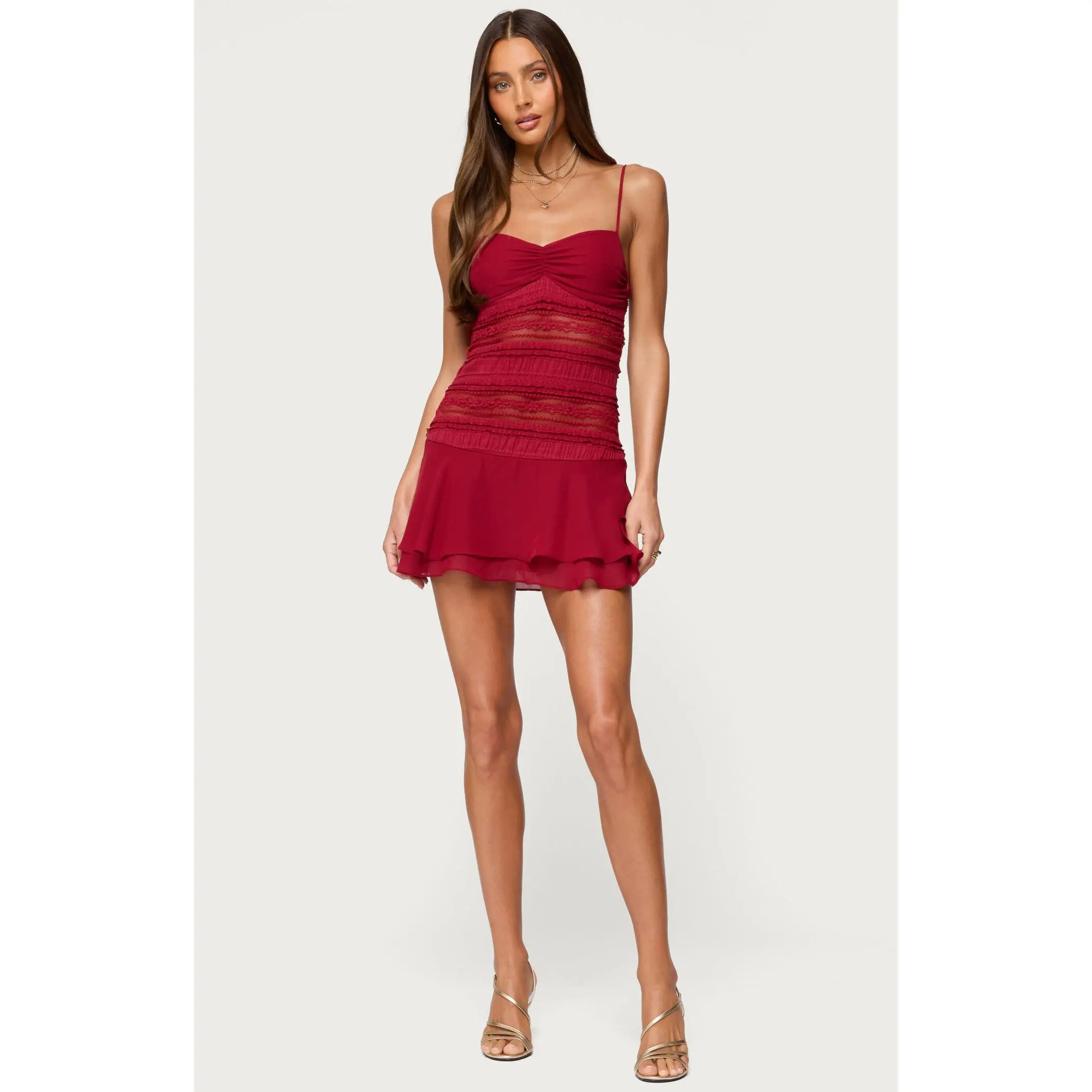Edikted Women's Marcia Chiffon Lacey Mini Dress