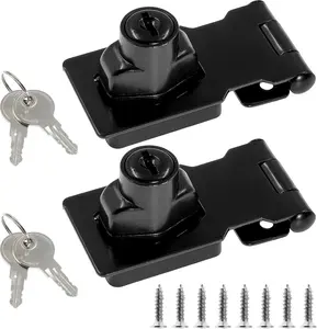 2 Packs 2.5 Inch Hasp Lock with Keys, Stainless Steel Latch, Twist Knob Keyed Locking for Cabinet Small Door, Flat Black Jiozermi