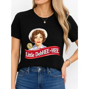 Women's Solid Crew Neck Shortsleeve Cotton Tshirt - Little Deb HEE HEE Design, USA-Made Unisex Streetwear Clothes, Minimalist Breathable Everyday Summer Top