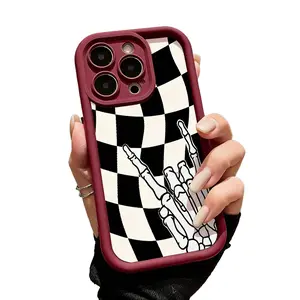 Checkerboard Skeleton Phone Case| Aesthetic Y2K Shockproof Phone Cover for iPhone 17 Pro Max / 16 / 15 / 14 / 13 / 12 / 11  – Trendy Street Style Case