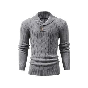 Long Sleeve Men's Casual Knit Sweater with Twist Rope Design, Lapel Collar Pullover for Fall/Winter