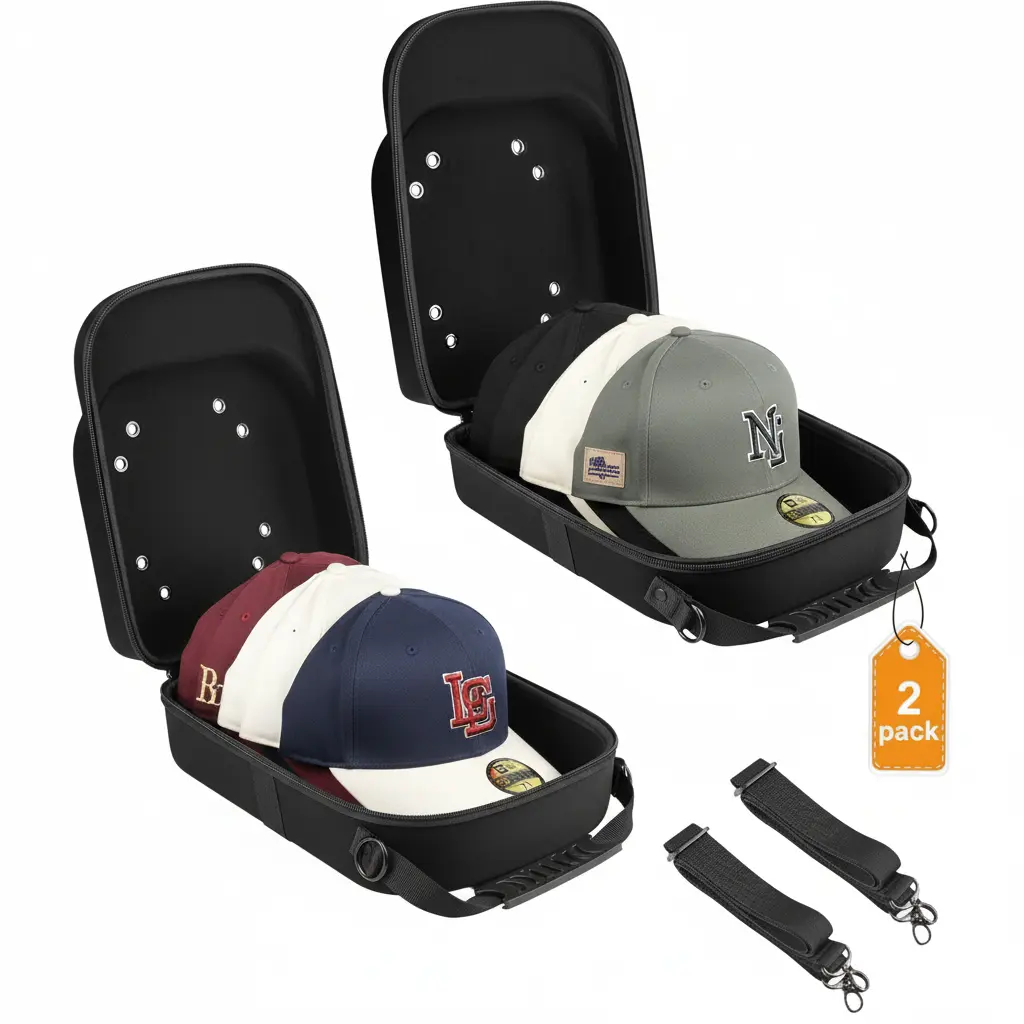 2 PCS Hat Travel Cases for Baseball Caps Premium Hat Storage Carrier Case with Shoulder Strap & Trolley Sleeve Protects Up to 10 Hats for Travel Home Organizer,dorm essentials,home decor