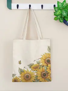Sunflower Pattern Handbag, Large Capacity Shoulder Bag, Fashion Tote Bag, Casual Daily Use, Unisex, All Seasons, Random Print, Simple and Versatile