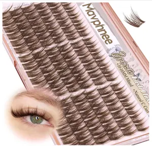 Anime Cluster Lashes Brown Cluster Eyelash Extensions Fairy Eyelash Clusters Wispy Lash Clusters Dark Brown Individual Lash C-Curly Lash Extension Spiky Manga DIY Eyelashes Pack (108Pcs, 10-16MM)
