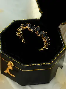 1 pc edgy Gothic Cool Girl Black Zircon Adjustable copper Open Ring Suitable For Women Everyday Wear, Office, Party, Date Night, Street Style ring jewelry  , Valentines Day girlfriend Gift