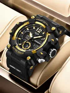 Men's Sportive Digital Analog Quartz Watch, Fashionable Waterproof Luminous Watch with Silicone Strap, Trendy Watch for Daily Life, Sporty Waterproof Watch