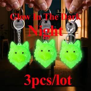 3 Pcs Wolf Pattern Keychain Set, Includes Ball Chain, Round Keychain Rings, Lobster Claw Clasp, Glow-In-The-Dark Luminous Keychain