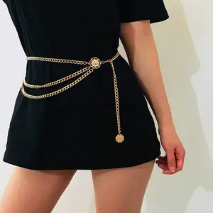 1 Count Women's Multilayer Metal Waist Chain, Stylish Layered Metal Belt, Decorative Waist Chain for Dresses
