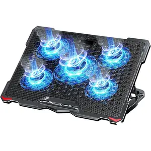 Laptop Cooling Pad 5 Fans Up to 17.3 Inch Heavy Notebook Cooler, Blue LED Lights, 2 USB Ports, S035, Blue-5fans