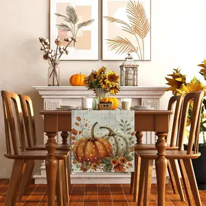 table runner Pumpkin Pattern Thanksgiving Table Runner for Festive Dining Tables and Decorations with Fall Foliage and Sunflowers table runners