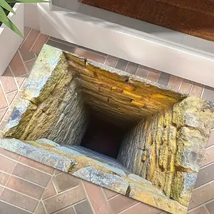 2D Chimney Bottomless Abyss Optical Illusion Floor Mat Trap Welcome Mat Entrance Floor Mat Cave Texture Kitchen Carpet Home Decoration Carpet Decorative Area Rug