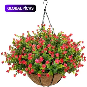 Outdoor artificial hanging flower basket, 1 set of 6 flowers, real appearance of anti-ultraviolet, artificial hanging plants for porch, balcony, courtyard, garden, spring and summer decoration, red, Artificial Hanging Baskets #GLOBAL PICKS