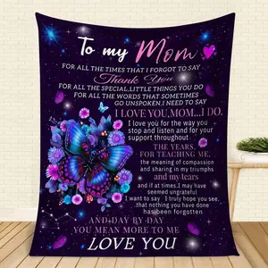 To My Mom Letter & Butterfly Pattern Bed Blanket, 1 Count Soft Warming Napping Throw Blanket, All Season Blanket, Breathable Comfortable Blanket, Comfy Bedding, Cool Bedroom Accessories,Gifts For Women