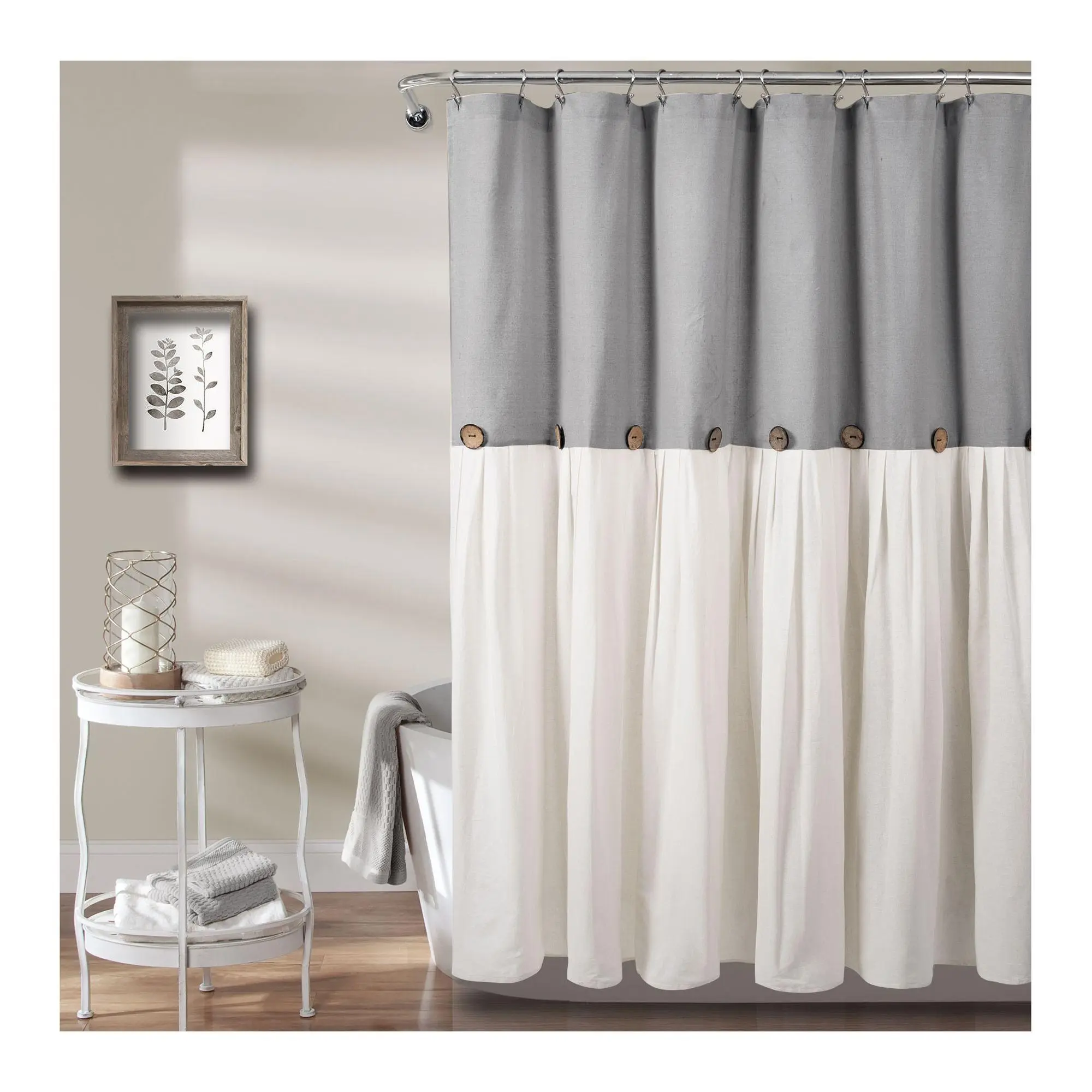 Linen Button Shower Curtain 72" x 78" by Lush Decor