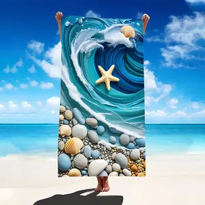 1pc Bohemian Beach Towel Suitable for Adults & - Quick-Dry Microfiber Bath Towel with Ocean Wave, Starfish & Seashells, Pool Towel for, Bath, Travel, Summer Vacation, Machine Washable for or The