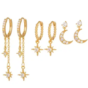 JEYFULL 6 Pieces Earrings Stack Hypoallergenic Stud Earring Dangle Earrings Set Dainty Earrings Small Hoop Earrings Jewelry Cartilage Ear Rings