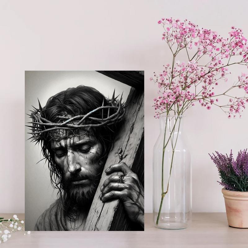 Room Decor 1pc Jesus Christ with Cross Frameless Canvas Wall Art, 30.48x40.64 cm, Religious Home Decor, Major Material: Other