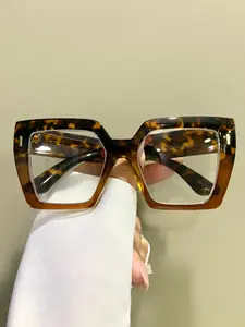 Unisex Fashionable Trendy Large Square Frame Glasses, Fashion Retro Leopard Pattern Eyeglasses for Everyday Use Stylish Square Frames Trendy Casual Eyeglasses