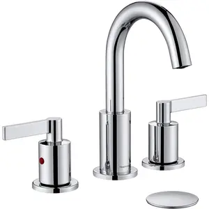 Chrome 2 Handle Widespread Bathroom Sink Faucet 3 Holes with Pop-Up Drain, High Arc Modern 8 Inch Bathroom Vanity Lavatory Faucet with Brass 360? Swivel Spout, TAF830C-CP